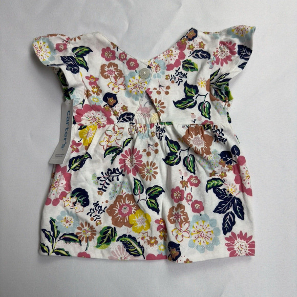 Carter's Floral Flowy Top & Shorts Set Baby Girl Size 9 Months Navy White Pink - Picture 3 of 8